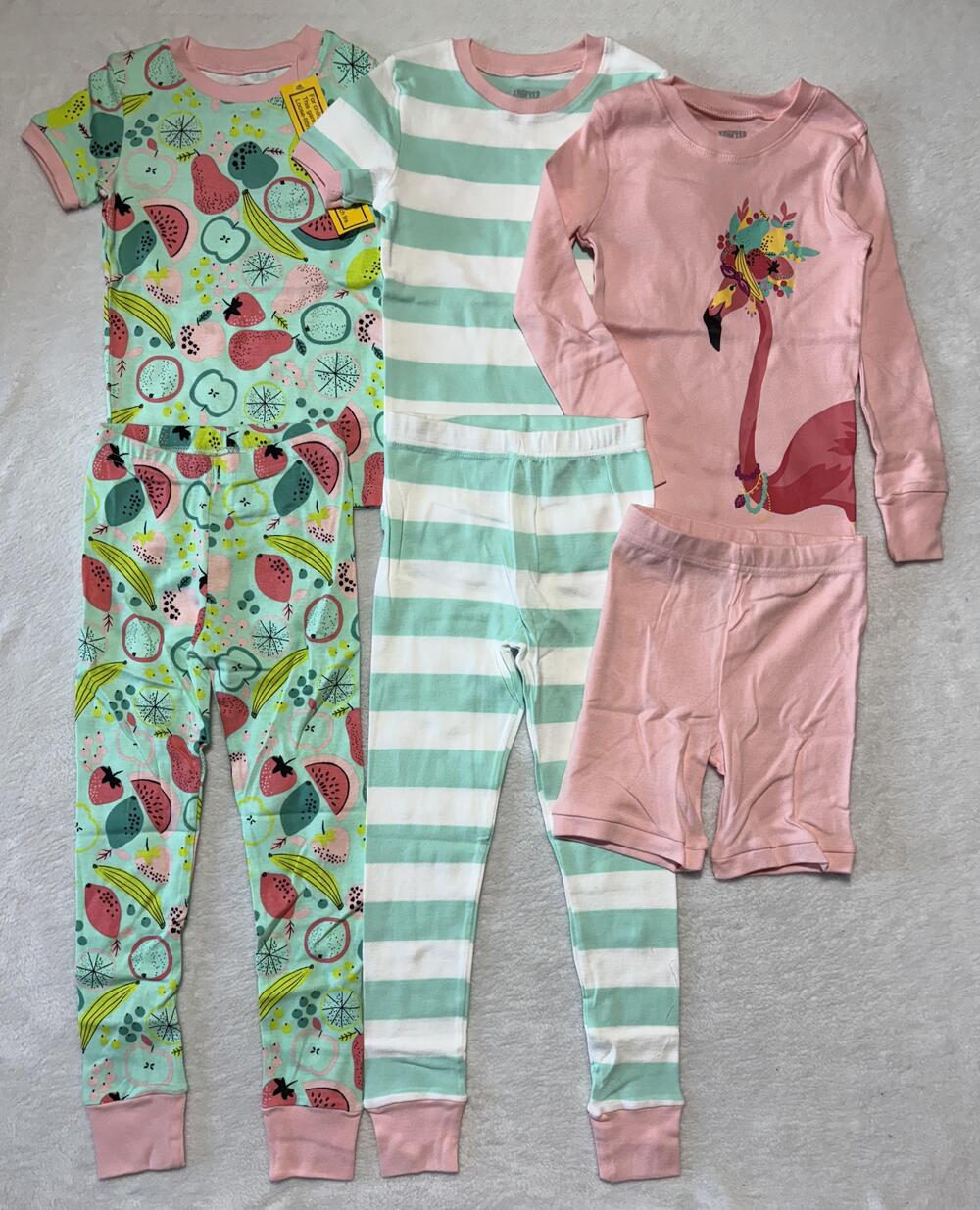 Spotted Zebra Pajama Set Girls Small 6-7 Flamingo Fruit Stripe 6 Piece Cotton